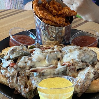 Root Down DIA - Philadelphia cheesesteak sandwich - New American Near Me - Denver, Colorado Root Down DIA - Philadelphia cheesesteak sandwich - New American Near Me - Denver, Colorado
