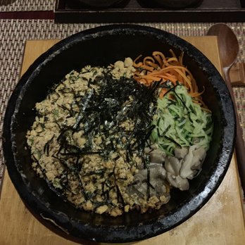 HanGawi - Tofu Stone Bowl Rice With Sesame Leaves - Vegetarian Near Me - New York, New York HanGawi - Tofu Stone Bowl Rice With Sesame Leaves - Vegetarian Near Me - New York, New York