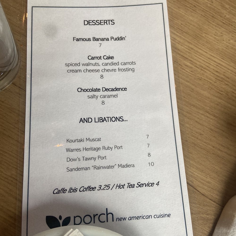 Porch Restaurant - Dessert menu - New American Near Me - South Jordan, Utah Porch Restaurant - Dessert menu - New American Near Me - South Jordan, Utah