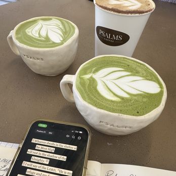 Psalms Coffee - 2 Honey matcha & Carmel Cappuccino with cinnamon - Coffee & Tea Near Me - Fontana, California Psalms Coffee - 2 Honey matcha & Carmel Cappuccino with cinnamon - Coffee & Tea Near Me - Fontana, California