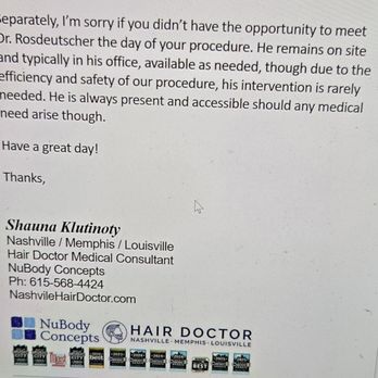 NuBody Concepts - Her response. She wasn't there the day of the procedure either. This was a Friday and there was no medical doctor present. - Cosmetic Surgeons Near Me - Brentwood, Tennessee NuBody Concepts - Her response. She wasn't there the day of the procedure either. This was a Friday and there was no medical doctor present. - Cosmetic Surgeons Near Me - Brentwood, Tennessee