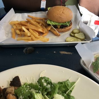 Beachcomber Restaurant - Burger and fries and my Caesar salad peeking from the bottom - Seafood Near Me - Saint Augustine, Florida Beachcomber Restaurant - Burger and fries and my Caesar salad peeking from the bottom - Seafood Near Me - Saint Augustine, Florida