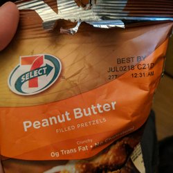 7-Eleven - Expired Peanut Butter filled pretzels July 2 18, today is April 7 19