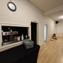 Doric Masonic Lodge #92 - Interior of hall: doors to kitchen and bathrooms