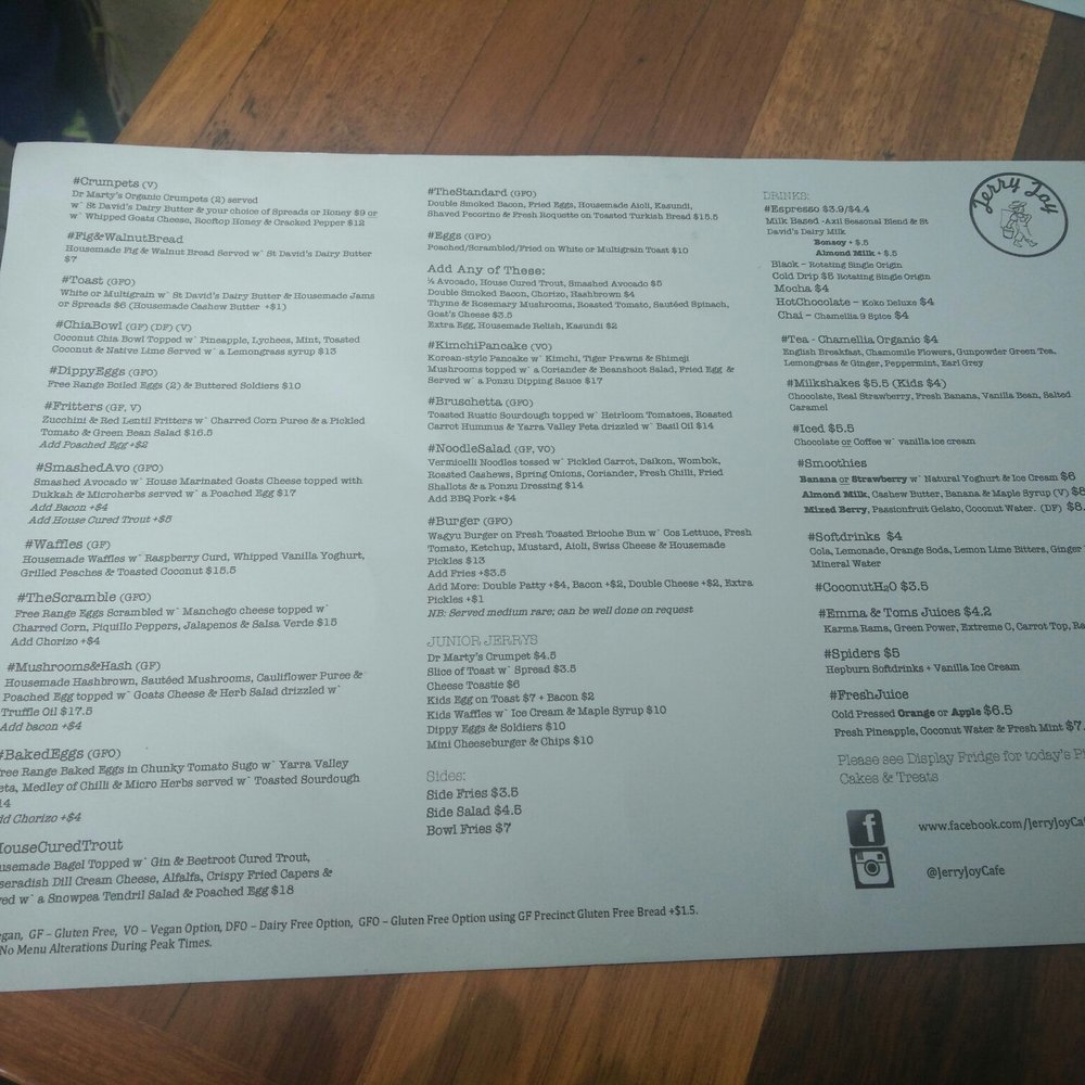Jerry Joy - Amazing menu making me want to come back already - Coffee & Tea Near Me - Thornbury, VIC