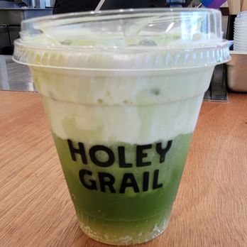 Holey Grail Donuts - Matcha Colada - Mizuba matcha, pineapple passion fruit, coconut cloud. Tastes like a matcha piña colada. Slightly fizzy. - Donuts Near Me - Long Beach, California Holey Grail Donuts - Matcha Colada - Mizuba matcha, pineapple passion fruit, coconut cloud. Tastes like a matcha piña colada. Slightly fizzy. - Donuts Near Me - Long Beach, California