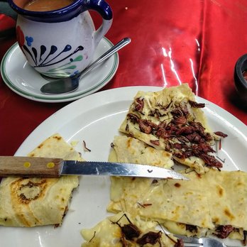 Lindo Oaxaca - Chapulines (crickets or grasshoppers) quesdilla with champurrado - Mexican Near Me - Los Angeles, California Lindo Oaxaca - Chapulines (crickets or grasshoppers) quesdilla with champurrado - Mexican Near Me - Los Angeles, California