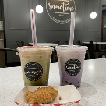 Snowtime - Strawberry Matcha and Ube Milk Tea with a fish filled with red bean - Coffee & Tea Near Me - Phoenix, Arizona
