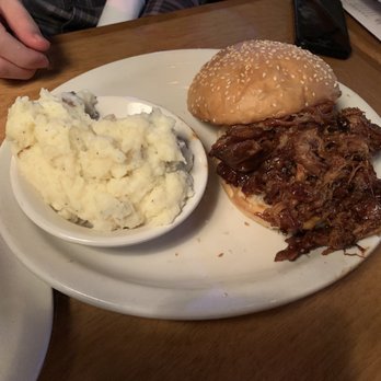 Texas Roadhouse - Pulled pork sandwich with a side of mashed potatoes - Barbeque Near Me - Anchorage, Alaska Texas Roadhouse - Pulled pork sandwich with a side of mashed potatoes - Barbeque Near Me - Anchorage, Alaska