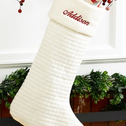 MerryStockings - Ivory soft cotton quilted personalized Christmas stocking from MerryStockings.