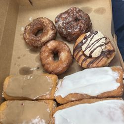 Dough Doughnuts and Coffee - Maple cream, vanilla cream, sour cream cake, apple fritter, Buckeye