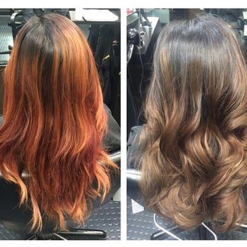 Hunny & Jade - Faded red from a different salon to brown balayage by Nancy!!!:) - Hair Salons Near Me - Long Beach, California