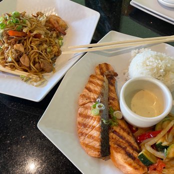 Nikko Sushi & Ramen - Entrees: Seafood Yakisoba ($16) and Miso Glazed Salmon ($19) with sautéed veg and to-die-for Miso-Oregano cream sauce. - Sushi Bars Near Me - Kaysville, Utah Nikko Sushi & Ramen - Entrees: Seafood Yakisoba ($16) and Miso Glazed Salmon ($19) with sautéed veg and to-die-for Miso-Oregano cream sauce. - Sushi Bars Near Me - Kaysville, Utah