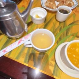 The Fried Dumplings (8) and Hot Tea(Jasmin/Green) and Egg Drop Soup The Fried Dumplings (8) and Hot Tea(Jasmin/Green) and Egg Drop Soup