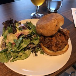 Mazama Brewing - Fried chicken sandwich with a side salad (you can also choose fries). Delicious