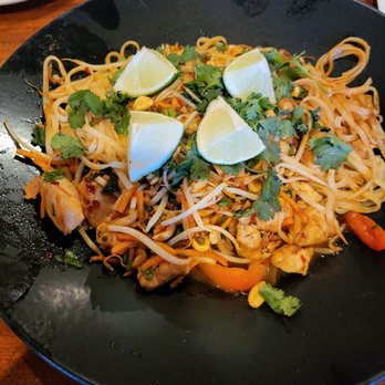 J.B. Dawson's Restaurant & Bar - Chicken or Shrimp Pad Thai Bowl (Feature Menu Item) spicy! The huge handful of peanuts was a bit much. Crush peanuts instead - New American Near Me - Langhorne, Pennsylvania J.B. Dawson's Restaurant & Bar - Chicken or Shrimp Pad Thai Bowl (Feature Menu Item) spicy! The huge handful of peanuts was a bit much. Crush peanuts instead - New American Near Me - Langhorne, Pennsylvania