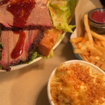 Pit and Bull - Brisket Cesar Salad, Side of Mac & Fries - Barbeque Near Me - Whittier, California Pit and Bull - Brisket Cesar Salad, Side of Mac & Fries - Barbeque Near Me - Whittier, California