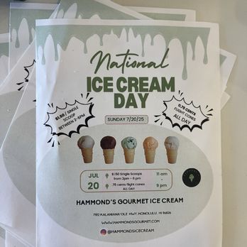 Hammond's Gourmet Ice Cream - Ice cream day July 20! - Ice Cream & Frozen Yogurt Near Me - Honolulu, Hawaii Hammond's Gourmet Ice Cream - Ice cream day July 20! - Ice Cream & Frozen Yogurt Near Me - Honolulu, Hawaii