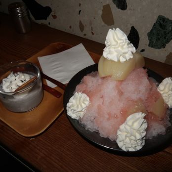 nonono - Peach Kakigori + Kuro Goma (Black sesame) - Izakaya Near Me - New York, New York nonono - Peach Kakigori + Kuro Goma (Black sesame) - Izakaya Near Me - New York, New York