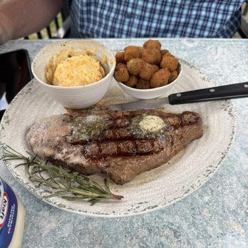 Tapoco Tavern - 12 oz Black Angus Ribeye, fried okra and hash brown casserole - Resorts Near Me - Robbinsville, North Carolina Tapoco Tavern - 12 oz Black Angus Ribeye, fried okra and hash brown casserole - Resorts Near Me - Robbinsville, North Carolina