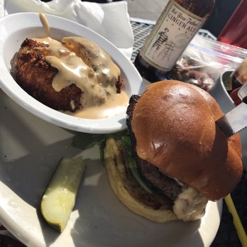 Flatiron Restaurant & Bar - Fried Mac & Cheese Balls and the burger that was voted best burger last year in ATL Burger week w/ Not Your Father's Ginger Ale. - Burgers Near Me - Atlanta, Georgia