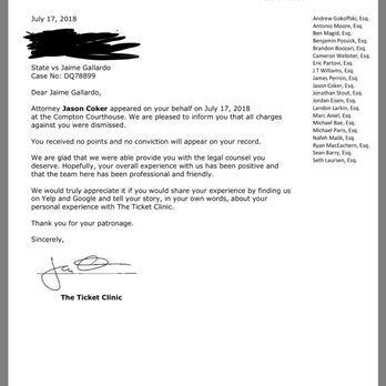 The Ticket Clinic - The ticket clinic represented me and all charges were dismissed. I highly recommend them. - DUI Law Near Me - Long Beach, California The Ticket Clinic - The ticket clinic represented me and all charges were dismissed. I highly recommend them. - DUI Law Near Me - Long Beach, California