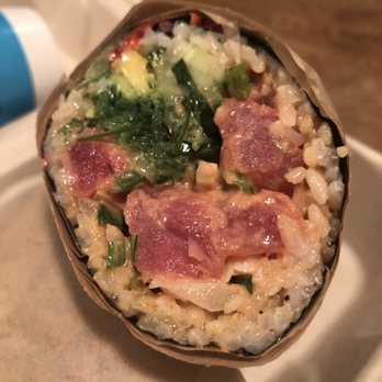 Big Fin Poke - Spicy Tuna sushi burrito! My go to! So delicious and so filling!! - Poke Near Me - Westbrook, Maine Big Fin Poke - Spicy Tuna sushi burrito! My go to! So delicious and so filling!! - Poke Near Me - Westbrook, Maine