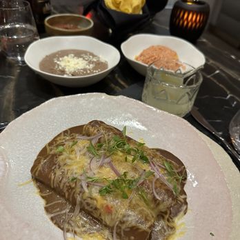 Siempre J.B. - Molé enchiladas, side of refried black beans, side of Spanish rice - Mexican Near Me - Las Vegas, Nevada