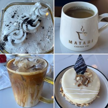 Matari Coffee - Oreo milk cake, Rad e sha (light roast with cardamon), biscotti iced latte, white chocolate almond cake - Desserts Near Me - Peoria, Illinois