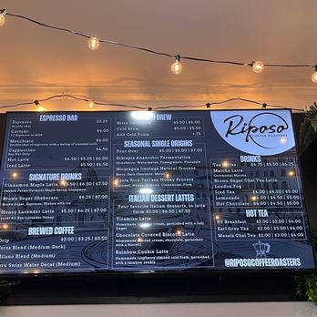 Riposo Coffee Roasters - the menu on the wall - Coffee Roasteries Near Me - Rumson, New Jersey