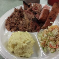 Ol West BBQ - 3 meat - beef, pork, ribs with potato salad and Cole slaw