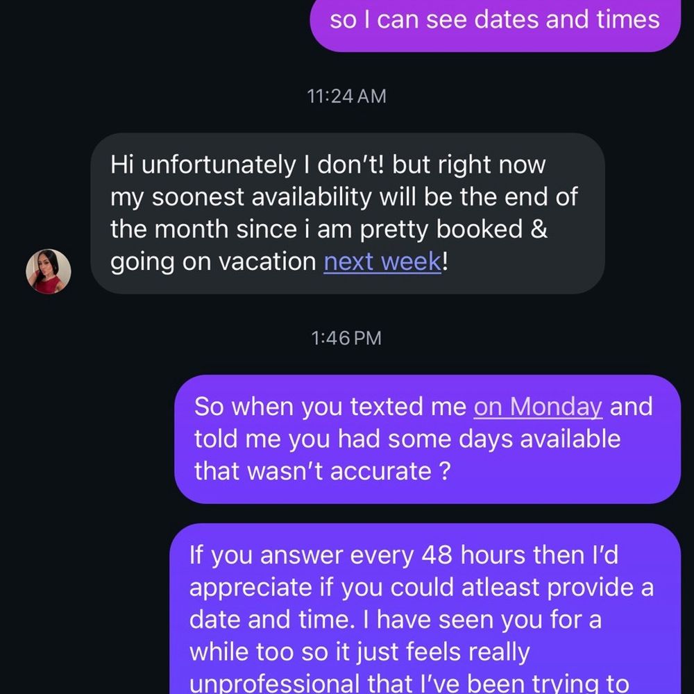 Salon Madrid - said she had availability but now she's going on vacation took a full week to respond again - Hair Salons Near Me - Rancho Cucamonga, California Salon Madrid - said she had availability but now she's going on vacation took a full week to respond again - Hair Salons Near Me - Rancho Cucamonga, California