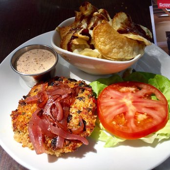 The Cummer Café - Black bean and quinoa burger with no bun and special blue cheese and basaltic chips - Sandwiches Near Me - Jacksonville, Florida The Cummer Café - Black bean and quinoa burger with no bun and special blue cheese and basaltic chips - Sandwiches Near Me - Jacksonville, Florida