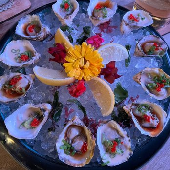 Kaiyo Rooftop - OYSTERS 12 | dozen oysters half with housemade ponzu and half with leche de tigre - Peruvian Near Me - San Francisco, California