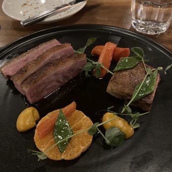 Spring - Duck breast and confit with carrots and mandarin - New American Near Me - Marietta, Georgia