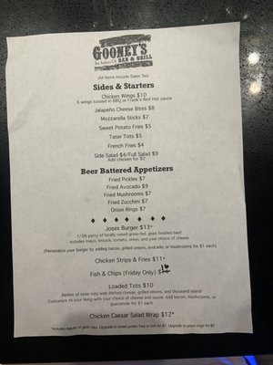 Menu photo 1 Gooney's Bar & Grill San Andreas, CA Menu photo 1 Gooney's Bar & Grill San Andreas, CA