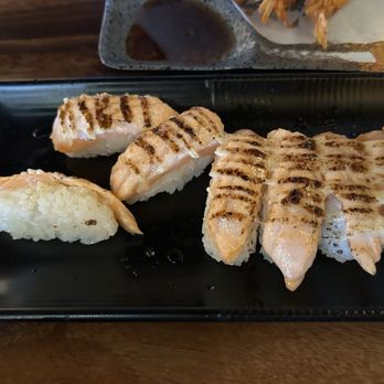 Sushi Monster - Seared salmon nigiri - yum! Rice to fish ratio is okay - Sushi Bars Near Me - Poway, California