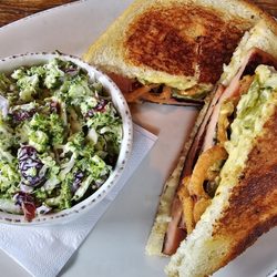 Growlers Pourhouse - Bologna sandwich with broccoli salad.