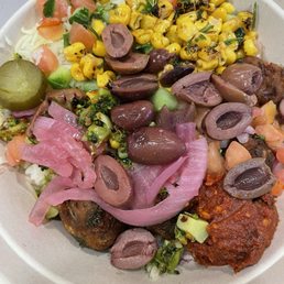 Falafel bowl with harissa.