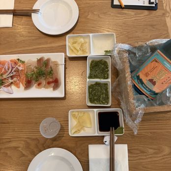 X-Fish - Salmon Carpaccio,Albacore Carpaccio, fresh wasabi, junmaiginjo - Sushi Bars Near Me - Brea, California X-Fish - Salmon Carpaccio,Albacore Carpaccio, fresh wasabi, junmaiginjo - Sushi Bars Near Me - Brea, California