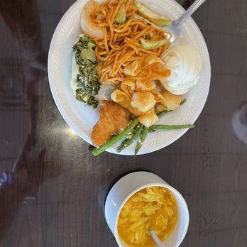 Asian Buffet - Batter fried fish, egg flower soup, Chinese bun, green beans, walnut shrimp and coconut prawns - Buffets Near Me - Port Angeles, Washington