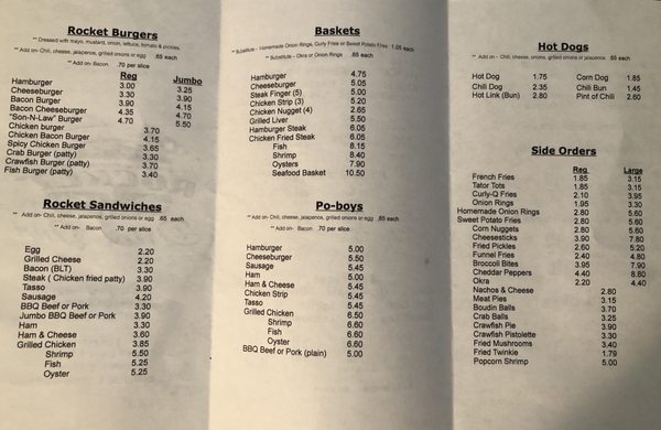 Menu photo 1 Rocket Drive Inn Jennings, LA Menu photo 1 Rocket Drive Inn Jennings, LA