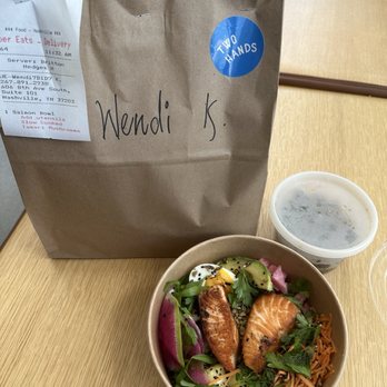 Two Hands - Beautiful Salmon Quinoa Bowl with Side Tamari Mushrooms ($33 for all in Delivery App) - Breakfast & Brunch Near Me - Nashville, Tennessee