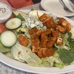 T's Pizza & Family Restaurant - Buffalo Chicken Salad with Bleu Cheese (got both Ranch and BC dressings on side)