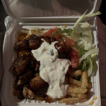 Franky's Souvlaki - Chicken platter with everything on it. *Tzatziki sauce - Food Trucks Near Me - Astoria, New York