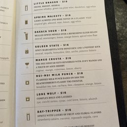 Drinks menu Drinks menu