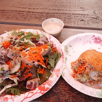 Sleeping Giant Grill - Half an ahi wrap, with ahi salad and an extra side of their heavenly secret sauce. - Seafood Near Me - Kapaa, Hawaii Sleeping Giant Grill - Half an ahi wrap, with ahi salad and an extra side of their heavenly secret sauce. - Seafood Near Me - Kapaa, Hawaii