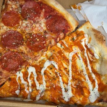 Nick's Pizzeria - Pepperoni and buffalo chicken pizza slices - Pizza Near Me - Altamonte Springs, Florida Nick's Pizzeria - Pepperoni and buffalo chicken pizza slices - Pizza Near Me - Altamonte Springs, Florida