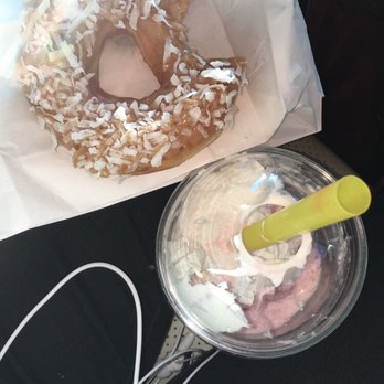 Master Homemade Donuts - Maple coconut donut and a strawberry boba tea. - Donuts Near Me - West Warwick, Rhode Island Master Homemade Donuts - Maple coconut donut and a strawberry boba tea. - Donuts Near Me - West Warwick, Rhode Island