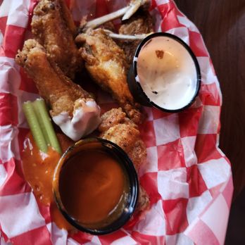 Pinky's - Cajun wings with a side of buffalo sauce, Bleu Cheese, celery and carrots - Sports Bars Near Me - Phoenix, Arizona Pinky's - Cajun wings with a side of buffalo sauce, Bleu Cheese, celery and carrots - Sports Bars Near Me - Phoenix, Arizona